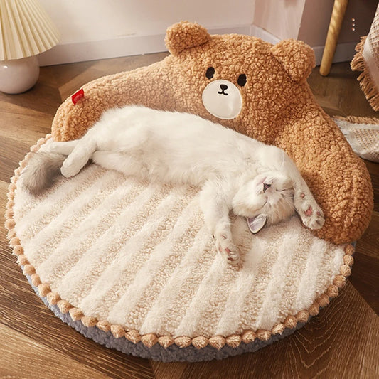 Bear Shaped Cozy Pet Mat - Soft Washable Cushion for Cats, Kittens, & Small Dogs