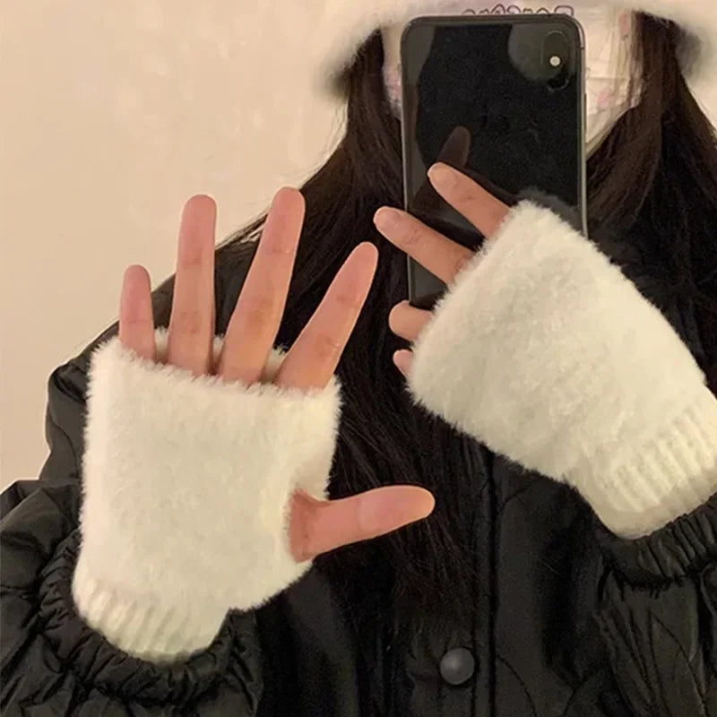 Mink Fleece Soft Winter Half Finger Gloves