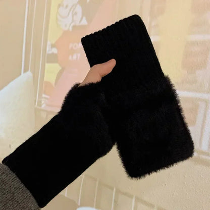 Mink Fleece Soft Winter Half Finger Gloves