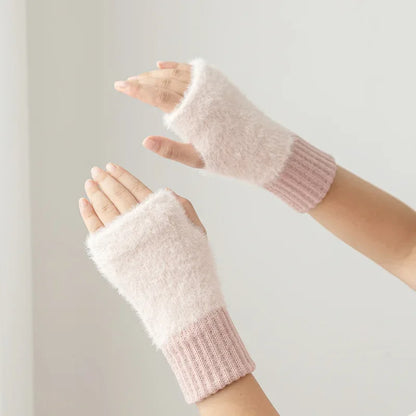 Mink Fleece Soft Winter Half Finger Gloves