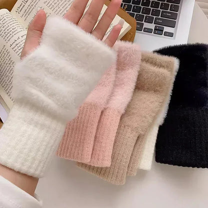 Mink Fleece Soft Winter Half Finger Gloves