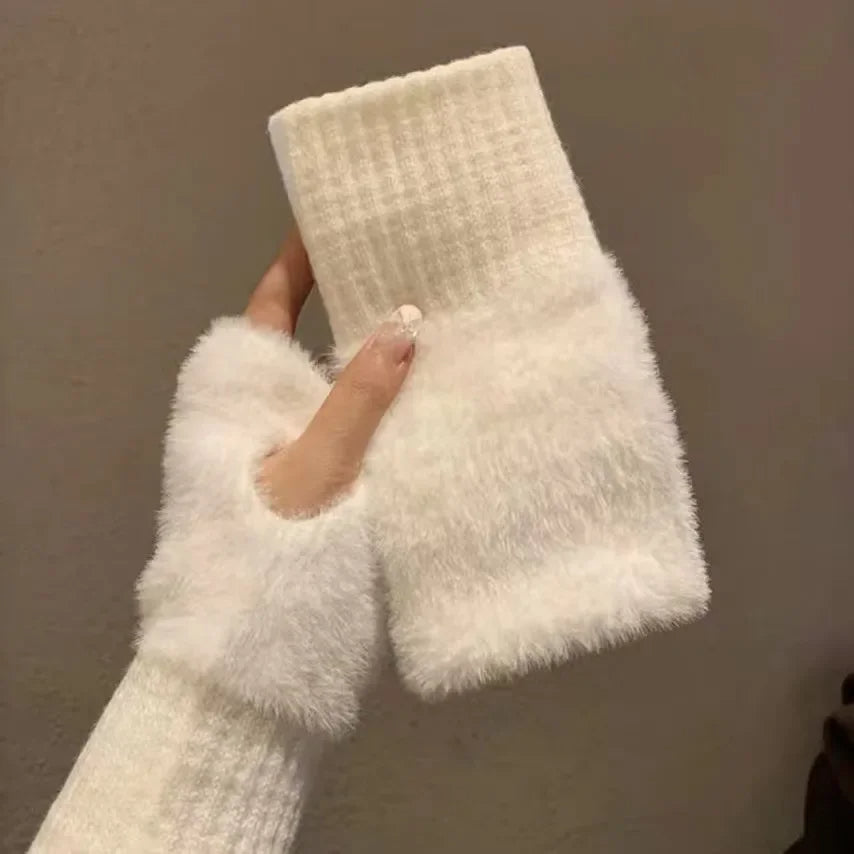 Mink Fleece Soft Winter Half Finger Gloves